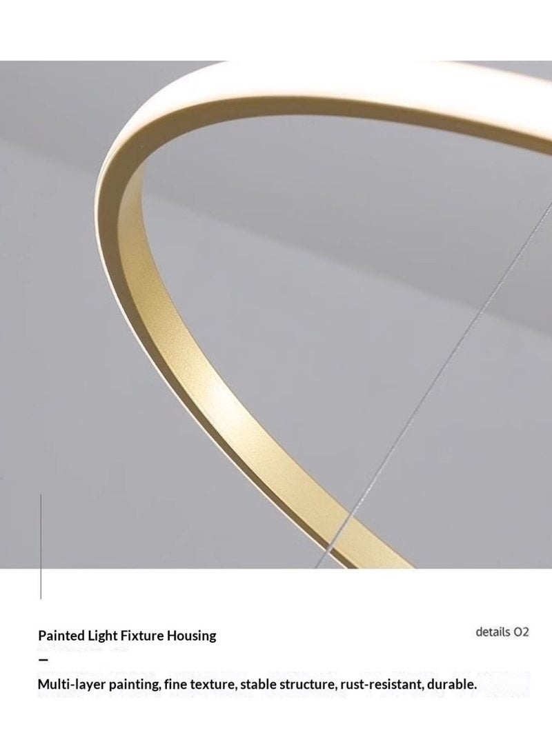 An LED chandelier composed of three light rings, with three adjustable colors of light, adjustable height, controlled by switch or remote control. Suitable for placement on dining tables, living rooms, bedrooms, villas, etc. - Image 2